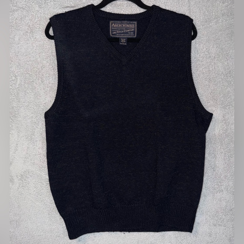 Abercrombie & Fitch Men’s Large 100% Wool Pullover Sweater Vest Gray VTG 90’s
